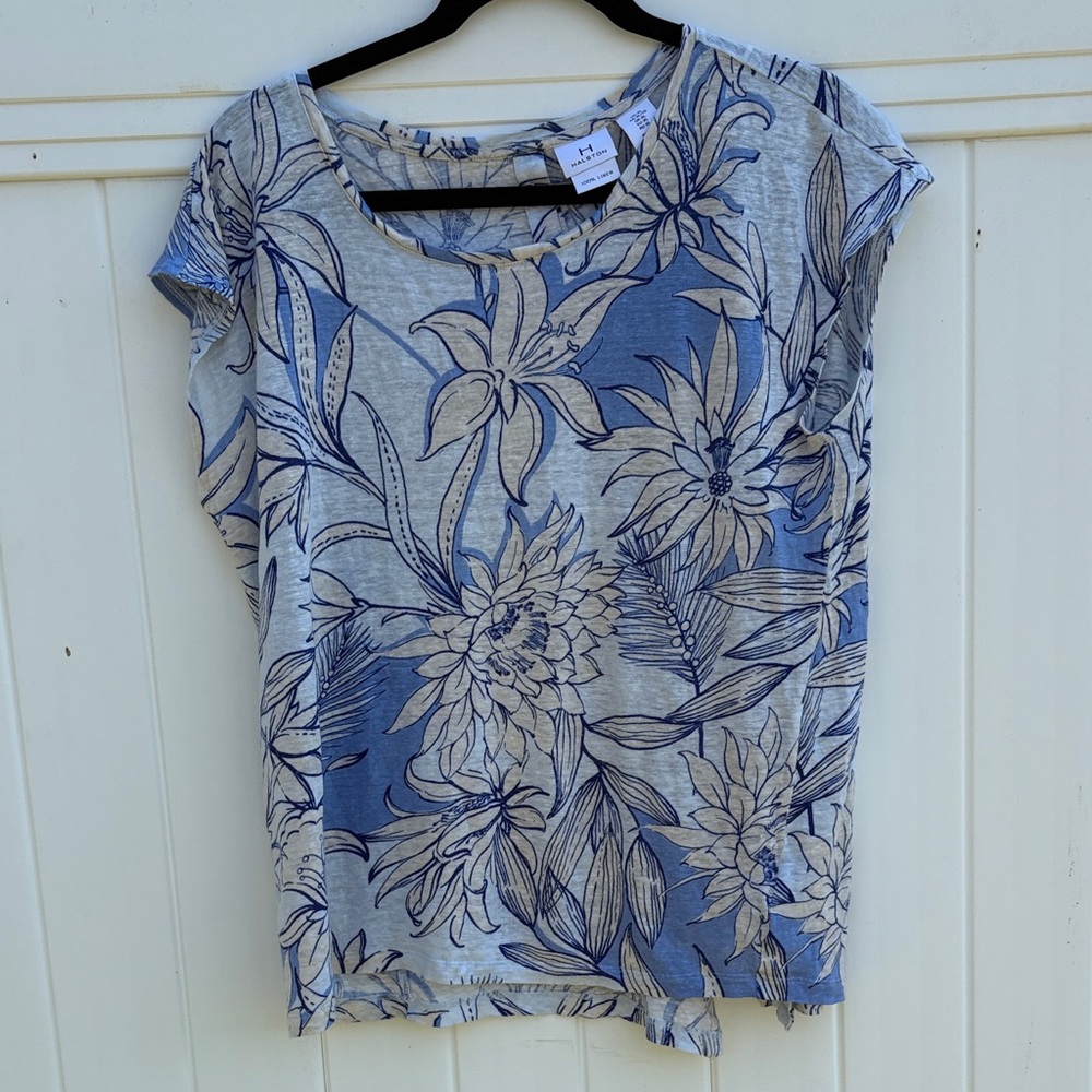Blue and Gray Floral Top
